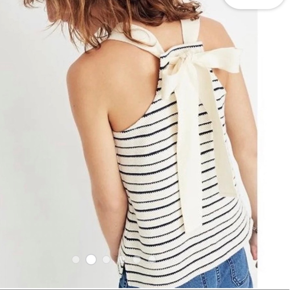 Darling Madewell striped ivory and navy bow back tank